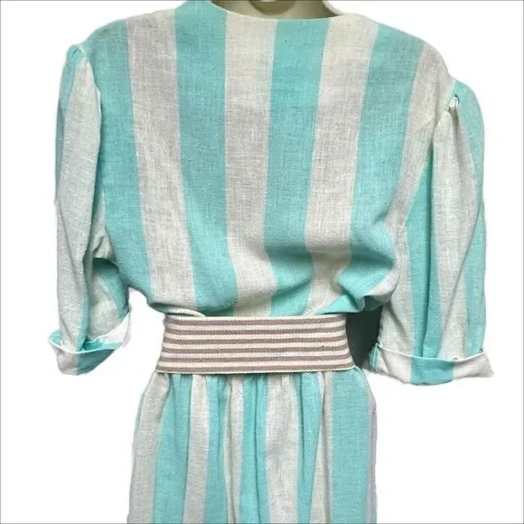 Vintage 80s Blue and White Striped Dress - Picture 4 of 6